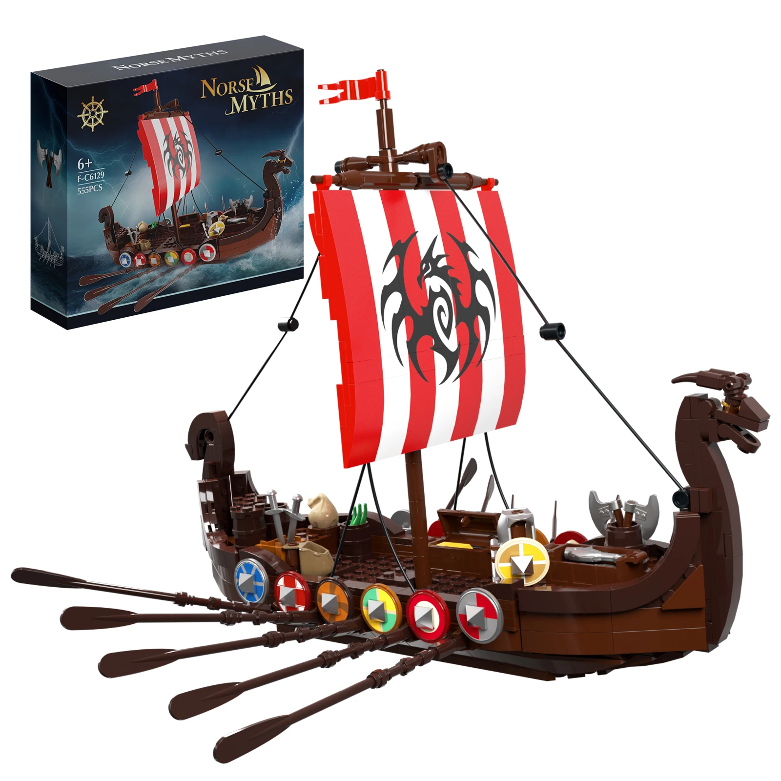 MOC Medieval Viki Boat Building Block Kit Tradition Vessels Ship Brick Model Toy - £63.61 GBP+