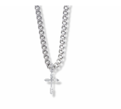 Sterling Silver Wheat Ends Cross With Cubic Zirconia Stone Necklace &amp; Chain - £63.94 GBP