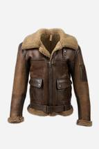 Men’s Military xRAF Aviator Distressed Brown Sheepskin Leather Bomber Coat - £143.43 GBP+