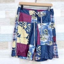 Old Navy Tropical Patchwork Print Cargo Board Shorts Blue Red Swim Mens Small - £10.19 GBP