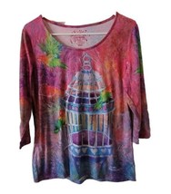 Leoma Lovegrove Art Shirt Small Pink Bird Cage Tropical Parrot Pink Blue - £17.88 GBP