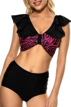 Flounce High Waisted Bikini Swimsuit for Women V Neck Ruffle Bikini  (Size:XL) - £21.59 GBP