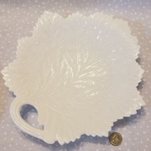Fenton Milk Glass Leaf Shaped Plate w Stem Handle 11” x 10.5”  Discontin... - £19.50 GBP
