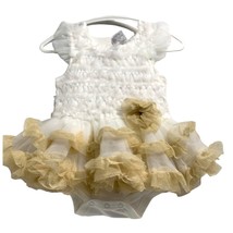 Baby Essentials Girls Infant Baby Size 3 months White Tan Tule Tiered Fa... - $13.85