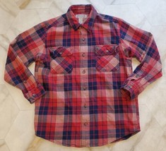 Duluth Trading Co Trim Fit Men&#39;s LARGE Red &amp; Blue Plaid Flannel Button Up Shirt - £19.67 GBP