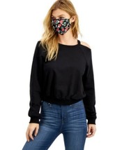 $34 Self Esteem Juniors Cold-Shoulder Sweatshirt &amp; Printed Face Mask Black Small - £7.08 GBP