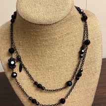 Vintage NY long black beaded necklace 36 inch (045) - £4.39 GBP