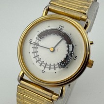 VTG Great American Train Watch Men Gold Tone Stretch Band ~ For Parts Re... - $23.74