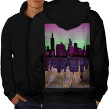 Chicago Sunset Fashion Sweatshirt Hoody Over Water Men Hoodie Back - £16.60 GBP