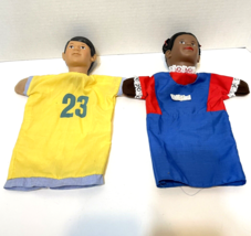 Rare Vintage Handmade Puppets Cloth Clothes Hard Plastic Heads Boy Girl ... - $21.51