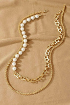 2 Row asymmetric pearl and chain necklace - £11.85 GBP
