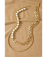 2 Row asymmetric pearl and chain necklace - £11.81 GBP