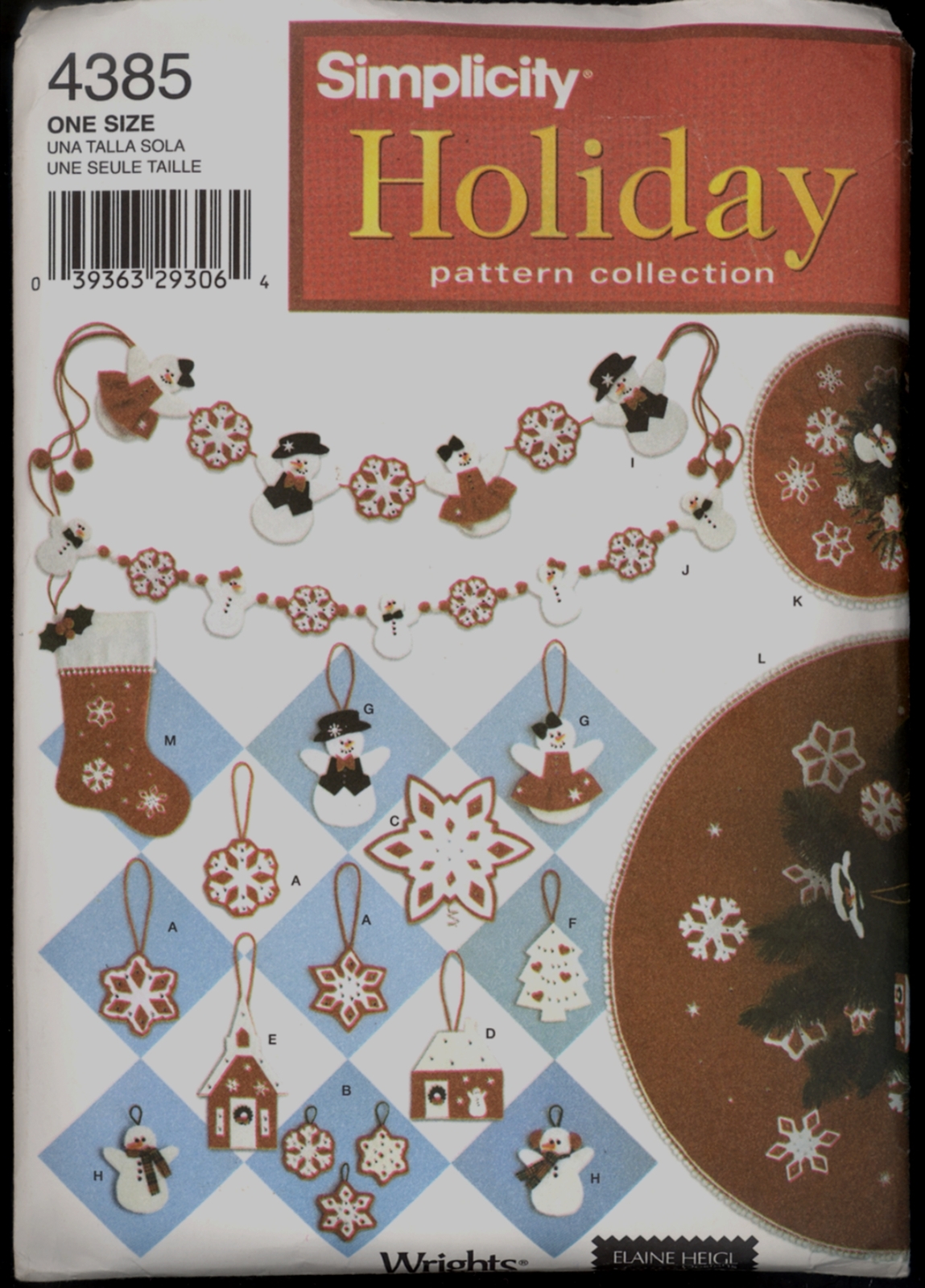 UNC Christmas Tree Skirt Ornaments Stocking Elaine Heigl Simplicity 4385 Pattern - $6.99