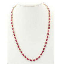 15Ct Oval Cut Red Ruby and Diamond 14K Yellow Gold Luxury Tennis Necklace - £194.31 GBP