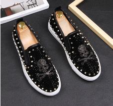 NEW Genuine Leather Men Slippers Casual Low Top Rivets Men Loafers Round Toe Fla - £59.74 GBP