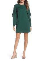 Chelsea28 Green Pleated Ruffle Shift Dress Long Sleeves Above Knee Sz M New - £37.90 GBP