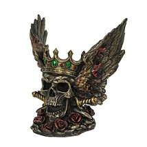 Bronze Finish Screaming Monarch Skull Statue With Flames and Wings 5.75 Inches - £35.25 GBP