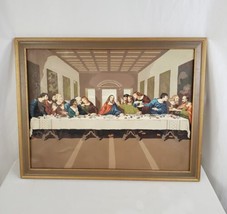 Vintage Paint By Number PBN Portrait The Last Supper Jesus Framed 24&quot;x18&quot; MCM - £46.98 GBP