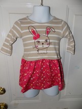 Beebay Bunny Striped Long Sleeve Flower Dress Size 3/6 Months Girl&#39;s EUC - $17.29