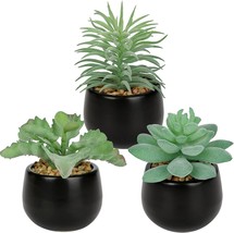 3PCS Artificial Succulents Fake Plants Mini Succulents Potted in Black Ceramic P - £32.15 GBP