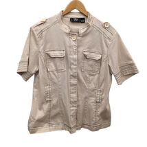 MG Originals New York Button-Down Stretch Short Sleeve Utility Top Beige... - $59.99