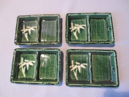 4 Vtg Divided Dishes Bamboo Green Pottery Japan Sauce Wasabi? - £19.98 GBP