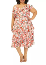 New Maison Tara White Pink Floral Flare Midi Ruffle Dress Size 18 W Women $102 - $70.19