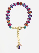 Colorful Beaded Bracelet Purple Dainty Gold Heart Charm Glam Adjustable NEW - £12.46 GBP