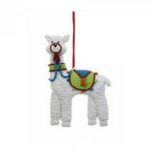 Kurt Adler Claydough 4.65&quot; White Llama w/ MULTI-COLOR Blanket Christmas Ornament - £5.44 GBP