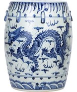 Garden Stool Dragon Backless Blue White Glaze Porcelain Hand-Crafte - £460.50 GBP