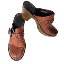 Born Mahal Clog 10 Brown Leather 4&quot; Heel Braided Buckle - $35.00