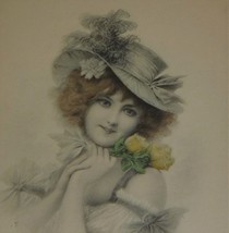 U/S Wichera Pretty Woman in Hat Holding a Yellow Rose Antique Glamour Postcard - £10.46 GBP