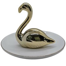 Vintage 18K Gold Plated Small Swan Ring Holder Jewelry Trinket Dish Tray - £8.30 GBP