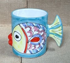 La Musa Italy Art Pottery Fish Mug Cup Tail Handle Puckered Lips Funny K... - $17.82