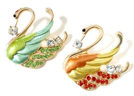 Lot of 2 Pink &amp; Green Swans Bird Brooch Pins Sisi Collection 2.75&quot; x 2.75&quot; Each - £9.98 GBP