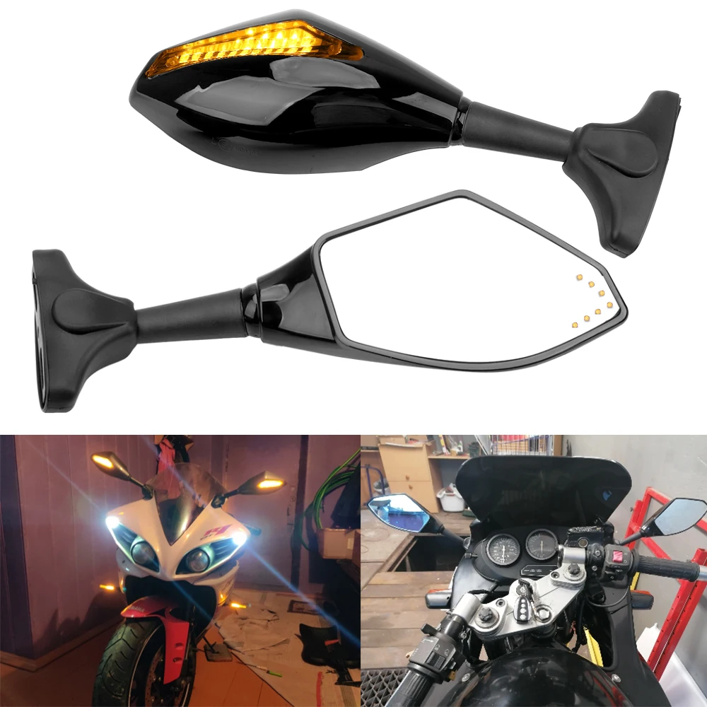 Rearview Mirror Universal Integrated Side Mirrors Motorcycle LED Turn Signal - £31.71 GBP+