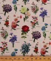Cotton Flowers Floral Types Kinds Species Fabric Print by the Yard D588.57 - £10.23 GBP
