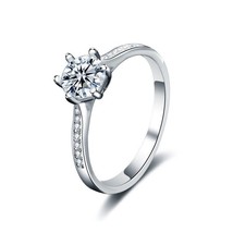 Certified Six Claw Lab-Grown Moissanite Crown 14k White Gold Finish Promise Ring - £57.96 GBP