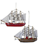 Kurt Adler Wooden Schooner Boat Ornament - Set of 2 - £14.78 GBP