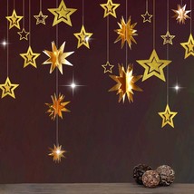 Gold Twinkle Star Party Decoration Kit Metallic Glitter 3D Hanging Star Bunting  - £20.90 GBP