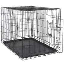 Double Door Folding Metal Wire Dog Or Pet Crate Kennel Dog Cage With Tray 42&quot; - £88.77 GBP