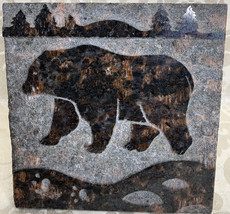 VTG Granite Stone Bear Tile Engraving Signed by Chicago Artist, Amy Dallas 6”x6” - £44.29 GBP