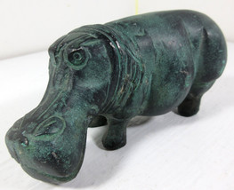 Primitive Style MCM Hippo Figure Metal Green Patina Prehistoric 2.5&quot; x 5&quot; - £15.78 GBP