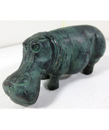 Primitive Style MCM Hippo Figure Metal Green Patina Prehistoric 2.5&quot; x 5&quot; - £15.54 GBP