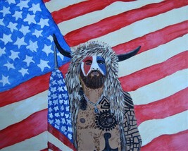 Painting Shaman Original Signed Art Q Capital Building DC USA American Flag - £31.32 GBP