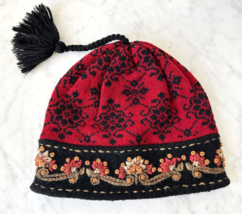 Icelandic Designs Wool Beanie Hat Red Black Gold Green Tassel-Fleece Lin... - $28.45