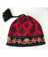 Icelandic Designs Wool Beanie Hat Red Black Gold Green Tassel-Fleece Lin... - £22.68 GBP