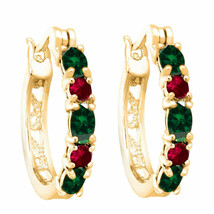 2.10 CT Simulated Emerald With Ruby Hoop Earrings 14K Yellow Gold Plated Silver - £28.87 GBP