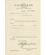 H.S. Rich &amp; Co 1910 Publishers Chicago IL Cleveland Trust Vintage Billhead - $16.57 CAD