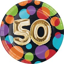 Gold Balloon 50th Birthday 7 Inch Paper Plates 8 Plates Fifty Birthday Tableware - £11.23 GBP